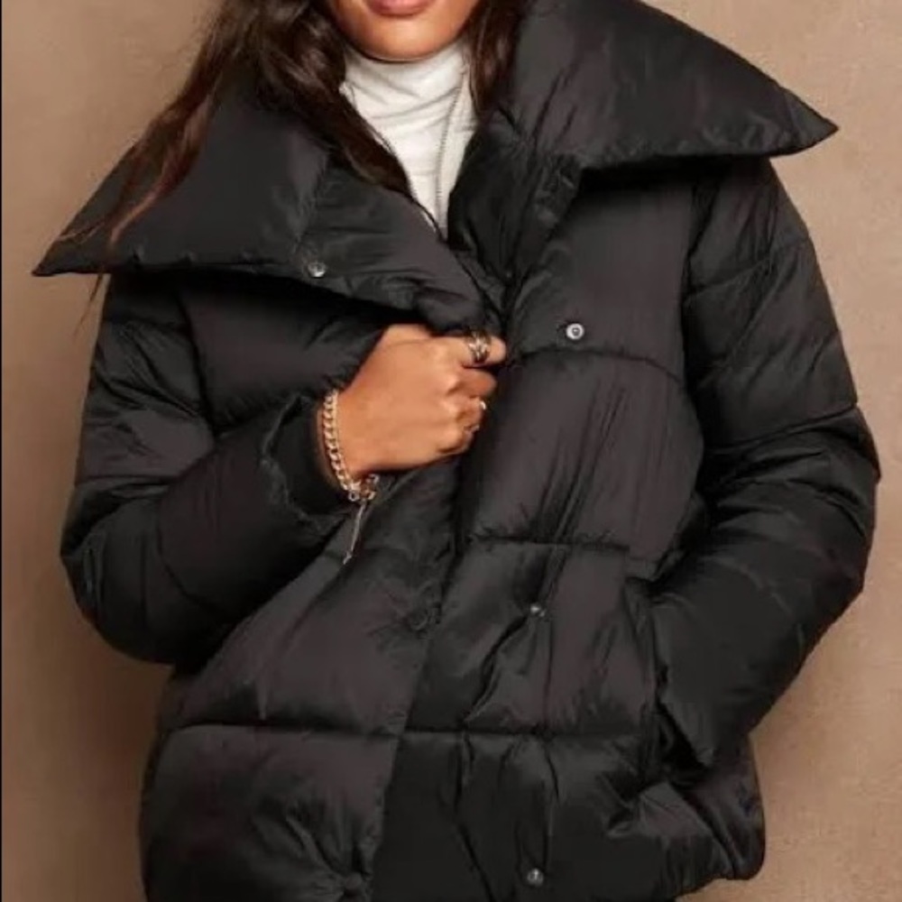Womens Banana Republic Funnel Neck Puffer Coat Black NWT Sz S